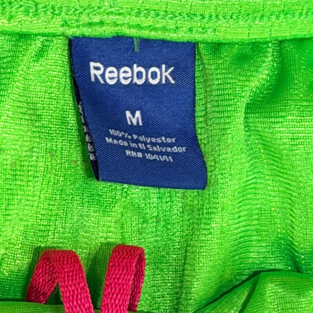 Reebok Mesh Athletic Shorts Womens Medium Green Pink Stripe Gym Running Y2K Neon